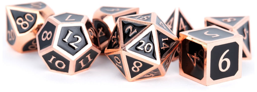 MDG Metal Polyhedral Dice Set - Antique Copper/Black Enamel