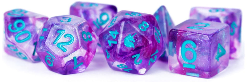 MDG Unicorn Resin Polyhedral Dice Set - Violet Infusion - 702