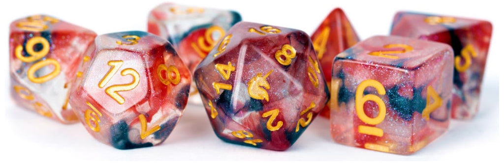 MDG Unicorn Resin Polyhedral Dice Set - Pheonix Ash - 704