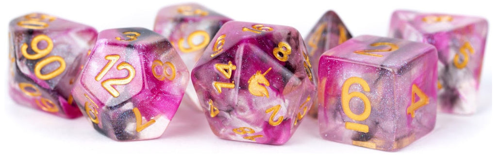 MDG Unicorn Resin Polyhedral Dice Set - Blushing Steel - 705