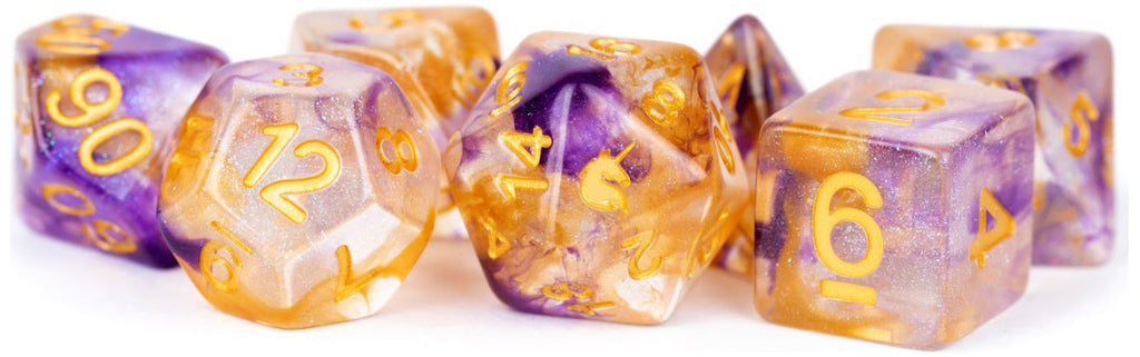 MDG Unicorn Resin Polyhedral Dice Set - Royal Sunset - 711