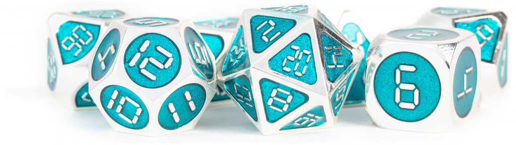 MDG Digital Enamel Metal Dice Set 16mm - Silver with Teal Enamel