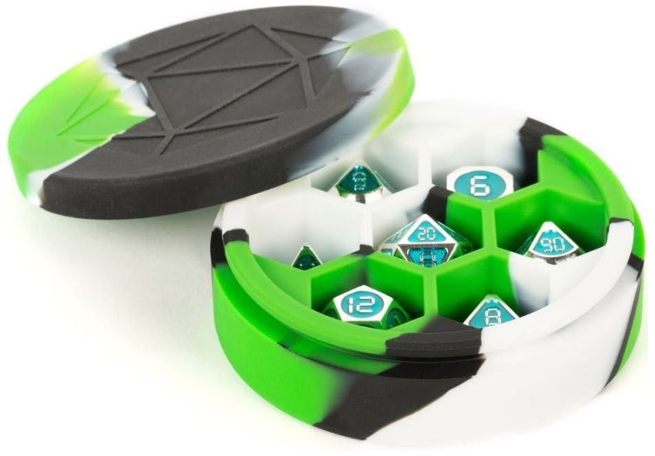 MDG Silicone Dice Case Round - Green/Black/White