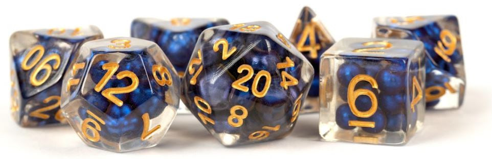 MDG Resin Pearl Polyhedral Dice Set 16mm - Royal Blue with Gold Numbers