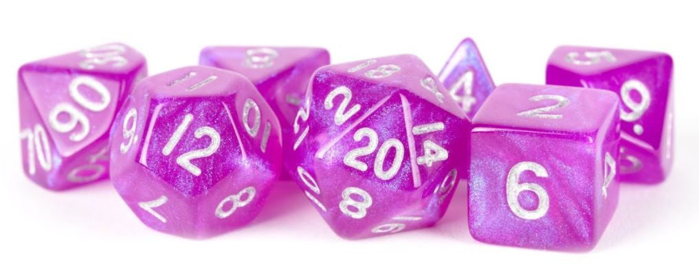 MDG Acrylic 16mm Polyhedral Dice Set - Stardust Purple