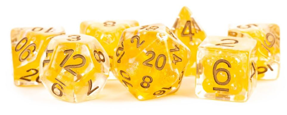 MDG Resin Polyhedral Dice Set 16mm - Pearl Citrine with Copper Numbers