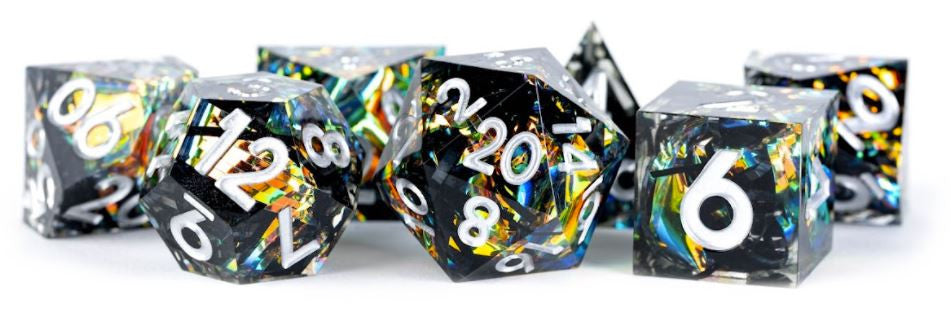 MDG Handcrafted Sharp Edge Resin Dice Set - Simmering Coal