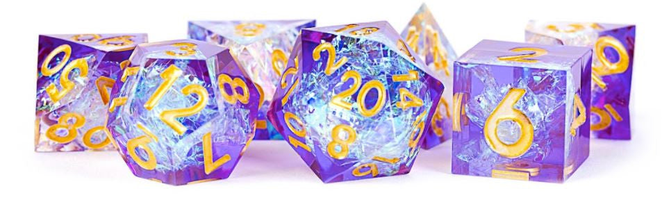 MDG Handcrafted Sharp Edge Resin Dice Set - Royal Geode