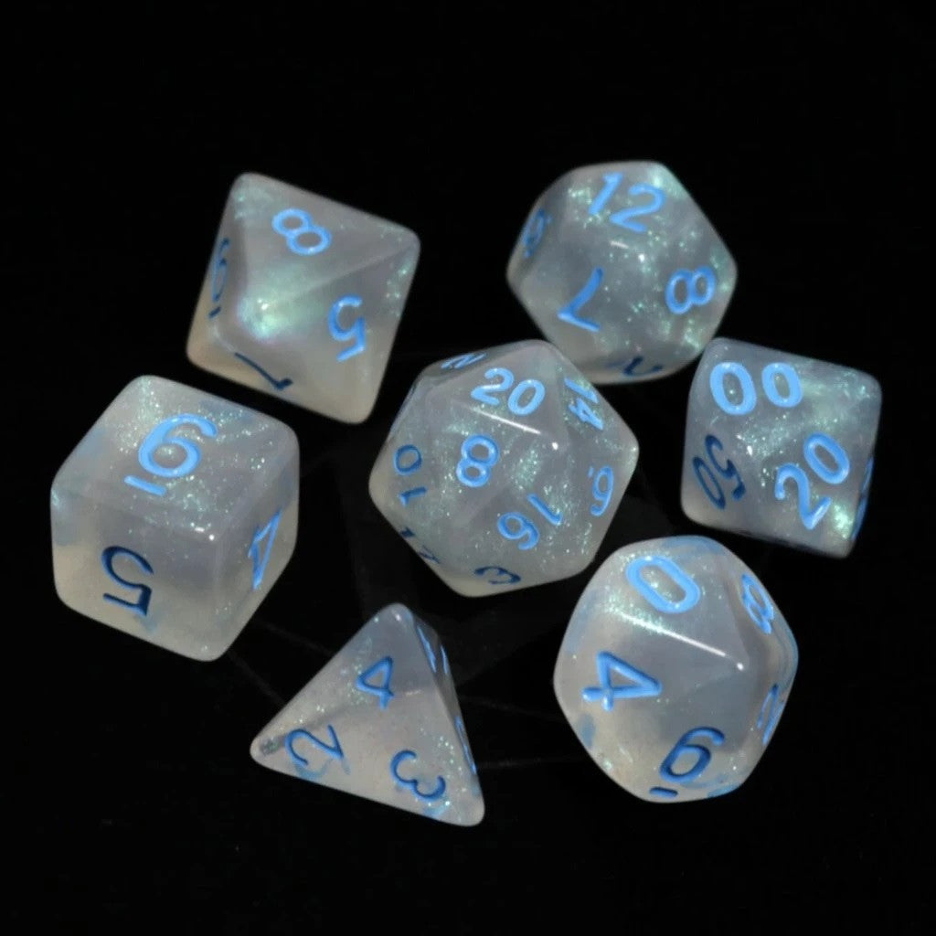 Die Hard Dice Polymer RPG Polyhedral Set - Glacial Moonstone with Blue