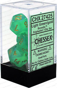 D7-Die Set Dice Borealis Polyhedral Light Green/Gold (7 Dice in Display)