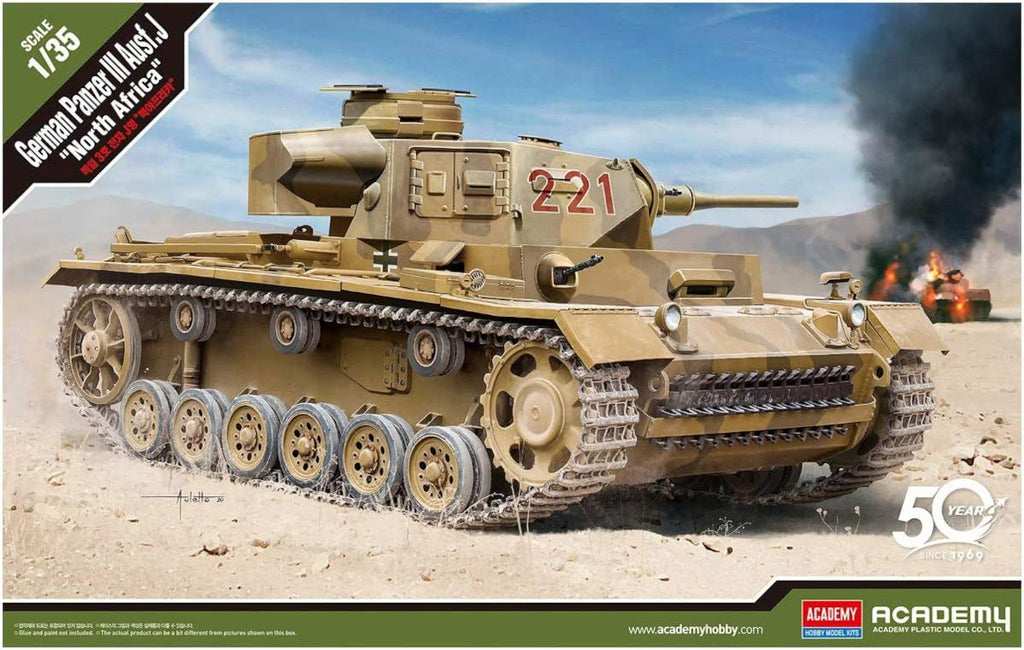 Academy 1/35 German Panzer III Ausf.J "North Africa" Plastic Model Kit - 13531