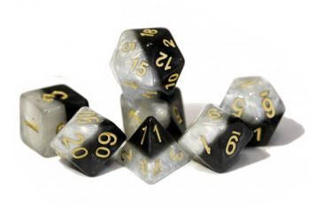 Halfsies Dice Yin Yang Dice - Upgraded Dice Case (Set of 7 Polyhedral Dice)