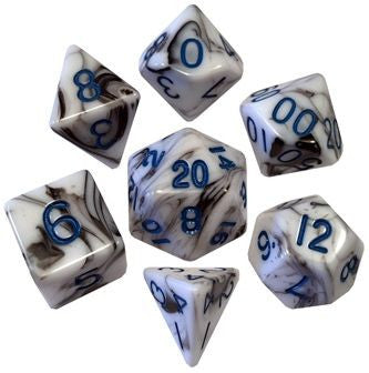 MDG Acrylic Dice Set marble - Blue Numbers