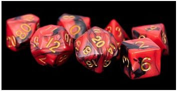 MDG Acrylic Dice Set - Red/Black with Gold Numbers