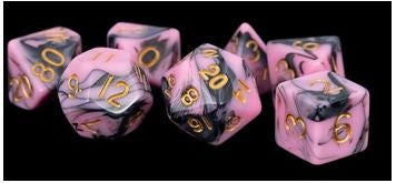 MDG Acrylic Dice Set Gold Numbers - Pink/Black - 173