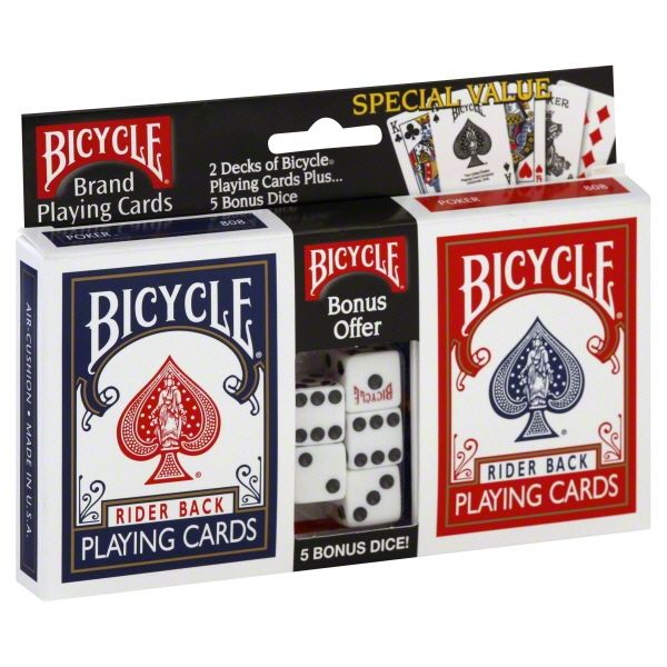 Bicycle Playing Cards - Standard Index 2 Pack  with 5 Count Dice