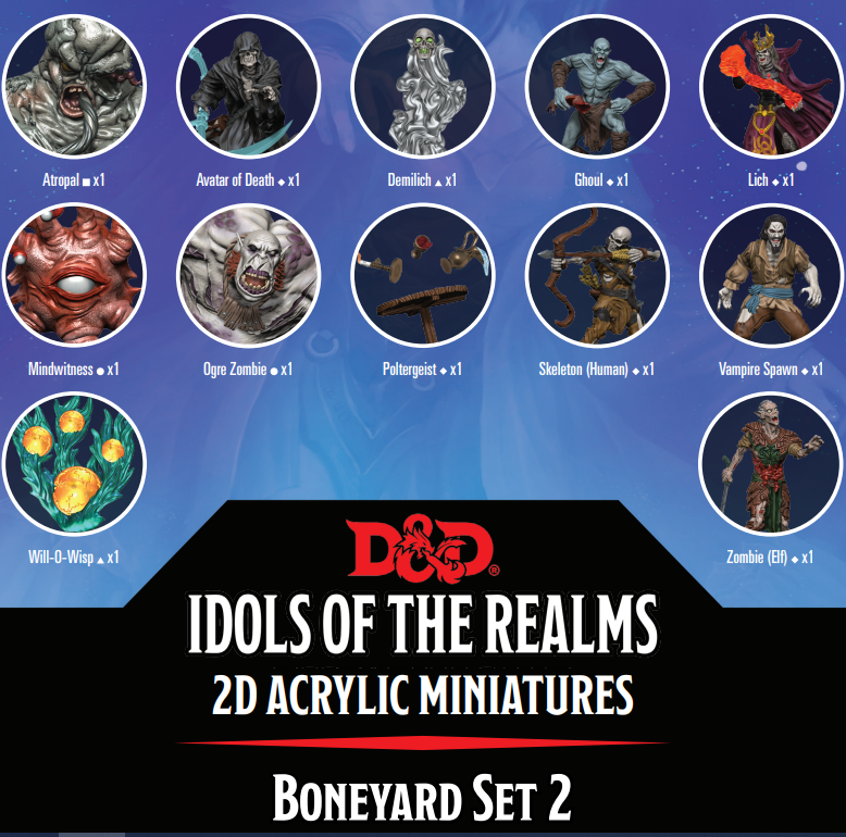 D&D Idols of the Realms 2D Acrylic Miniatures - Boneyard Set 2