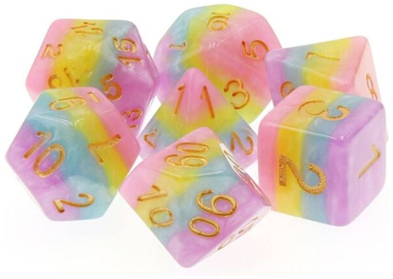 TMG RPG Dice - Unicorn Rainbow Pastel Opaque 16mm (set of 7)