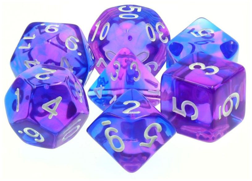 TMG RPG Dice - Poetic Doom Indigo/Violet Swirl Translucent 16mm (set of 7)