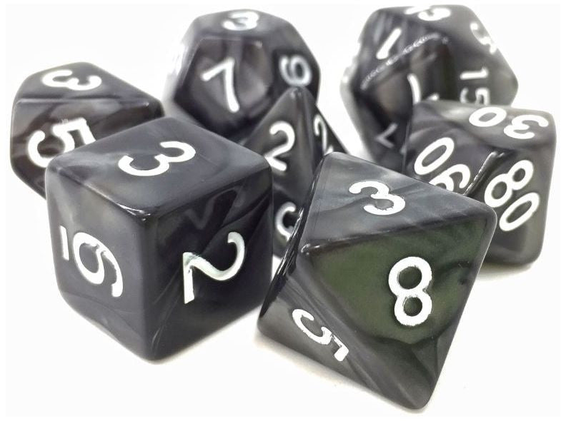 TMG RPG Dice - Shadow Strike Black Pearl Opaque 16mm (set of 7)