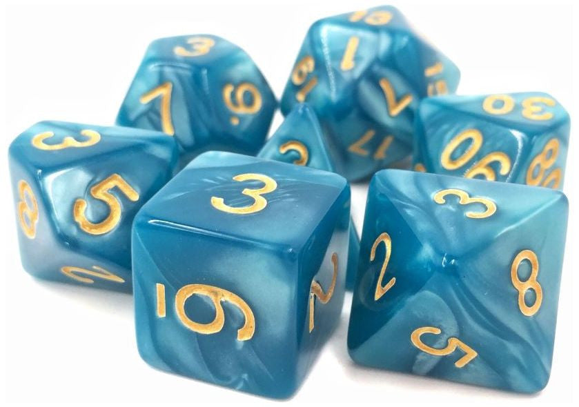 TMG RPG Dice - Sleepy Sky Blue Pearl Opaque 16mm (set of 7)