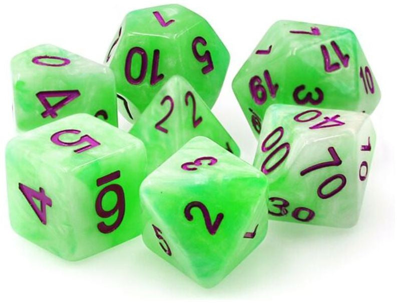 TMG RPG Dice - Sylvan Glade Green Pearl Opaque 16mm (set of 7)