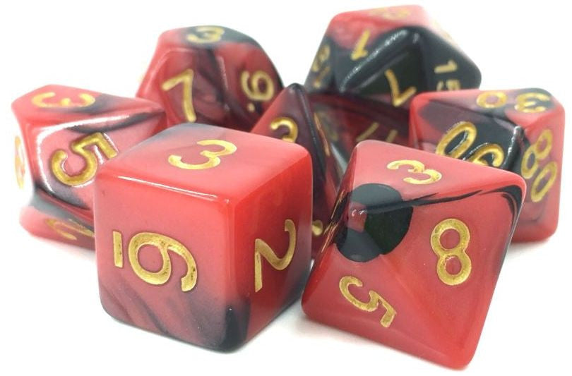 TMG RPG Dice - Blood Pact Red/Black Fusion 16mm (set of 7)