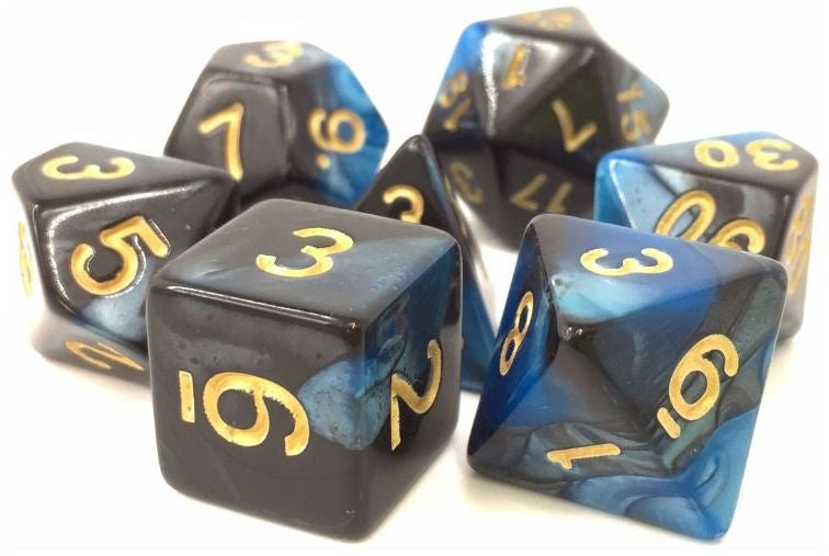 TMG RPG Dice - Inky Underworld Blue/Black Fusion 16mm (set of 7)