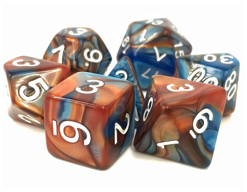 TMG RPG Dice - Scrying Stone Blue/Gold Fusion 16mm (set of 7)