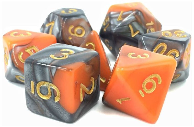 TMG RPG Dice - Waylanders Forge Orange/Silver Fusion 16mm (set of 7)