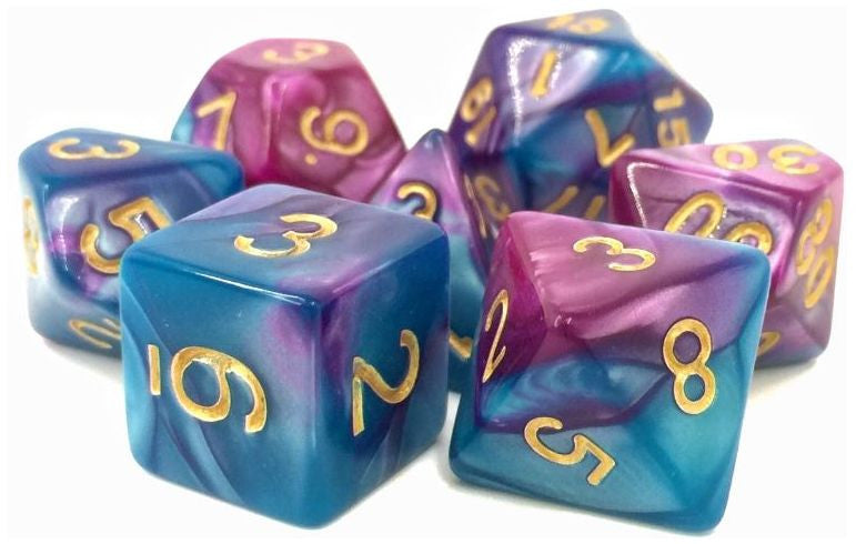 TMG RPG Dice - Sage Blood Blue/Purple Fusion 16mm (set of 7)