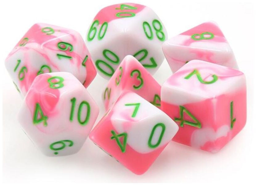 TMG RPG Dice - Phantasma Pink/White Fusion 16mm (set of 7)