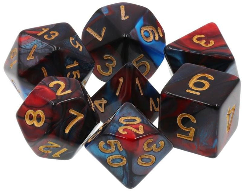 TMG RPG Dice - Red Son Red/Blue Fusion 16mm (set of 7)