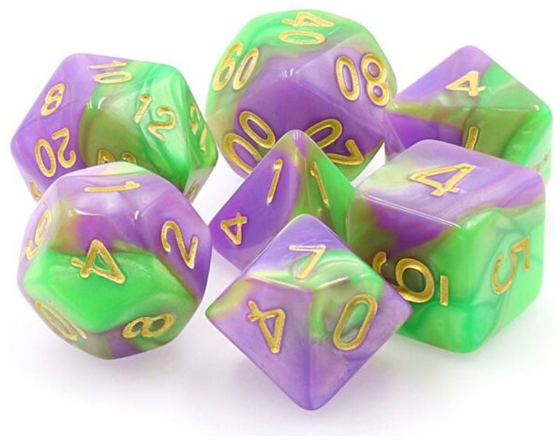 TMG RPG Dice - Hidden Vale Purple/Green Fusion 16mm (set of 7)