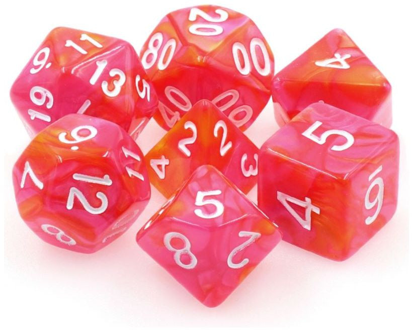 TMG RPG Dice - Dragons Blaze Orange/Rose Fusion 16mm (set of 7)