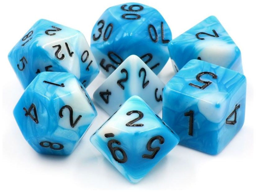 TMG RPG Dice - Freyas Frost Blue/White Fusion 16mm (set of 7)