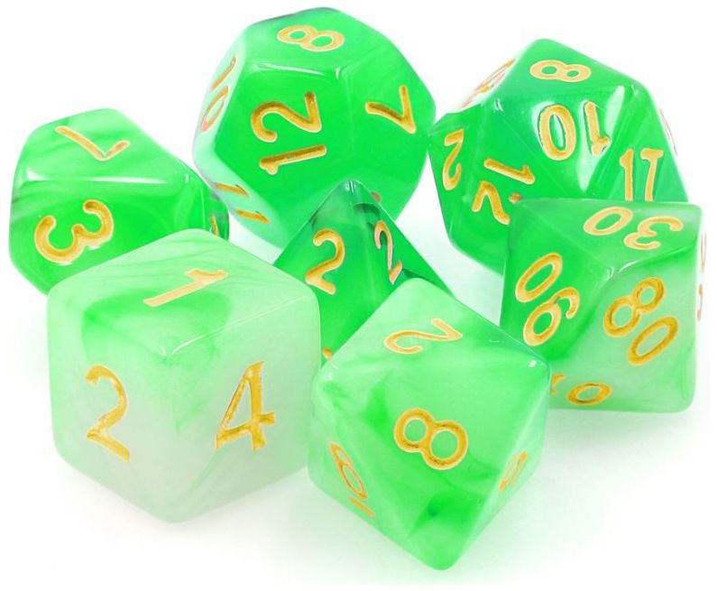 TMG RPG Dice - Eldritch Gaze Green Haze Translucent 16mm (set of 7)