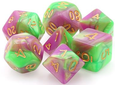 TMG Dice Harlequins Vow - Green/Rose Fusion (Set of 7)