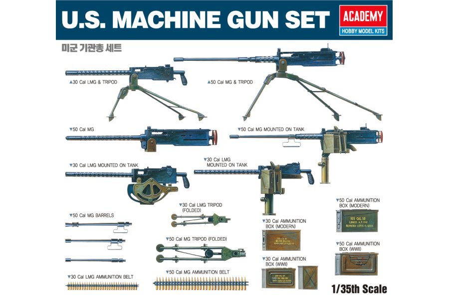 Academy 1/35 U.S. Machine Gun Set Plastic Model Kit - 13262