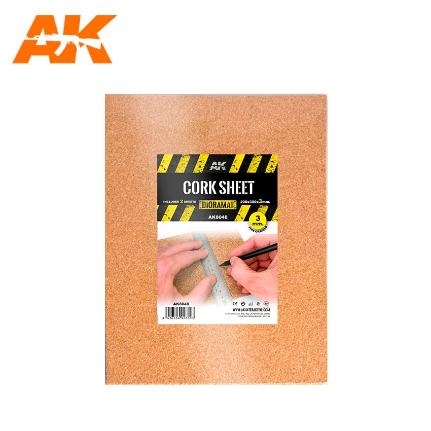 AK Interactive Building Materials - Cork Sheets Fine Grained 200x300x3mm - AK8048