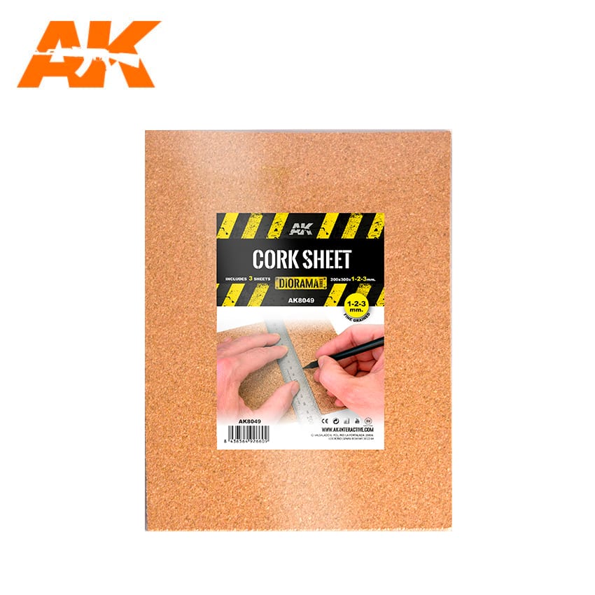 AK Interactive Building Materials - Cork Sheets Fine Grained 200x300x1-2-3mm - AK8049