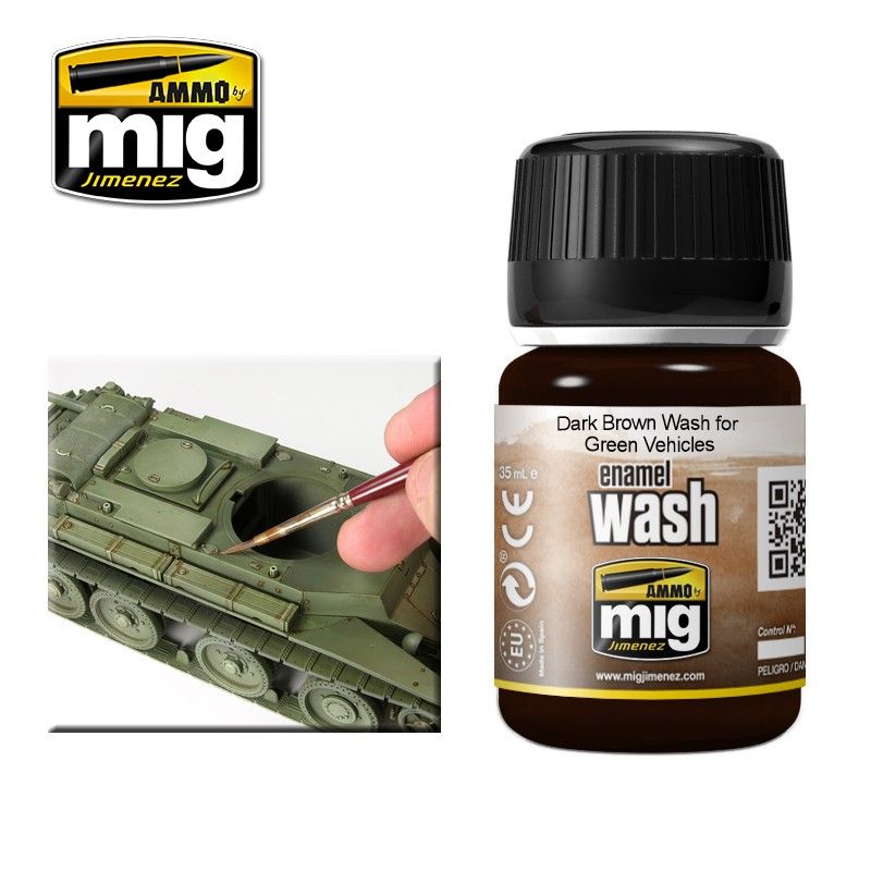 Ammo - AMIG1005 - Enamel Washes Dark Brown Wash for Green Vehicles 35ml