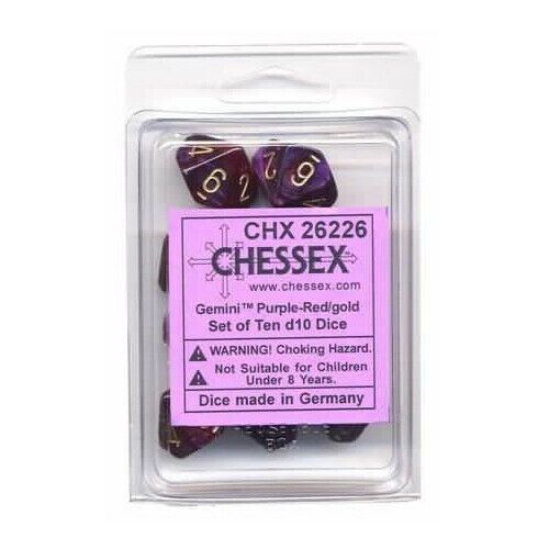 CHX 26226 Gemini Polyhedral Purple-Red/Gold Set of Ten d10s