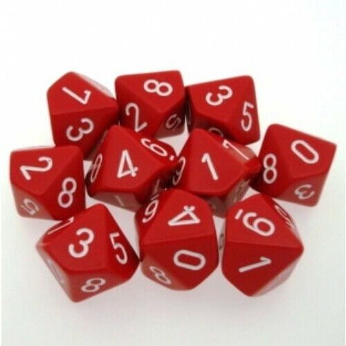 CHX 26204 Opaque Red/White Set of Ten d10s