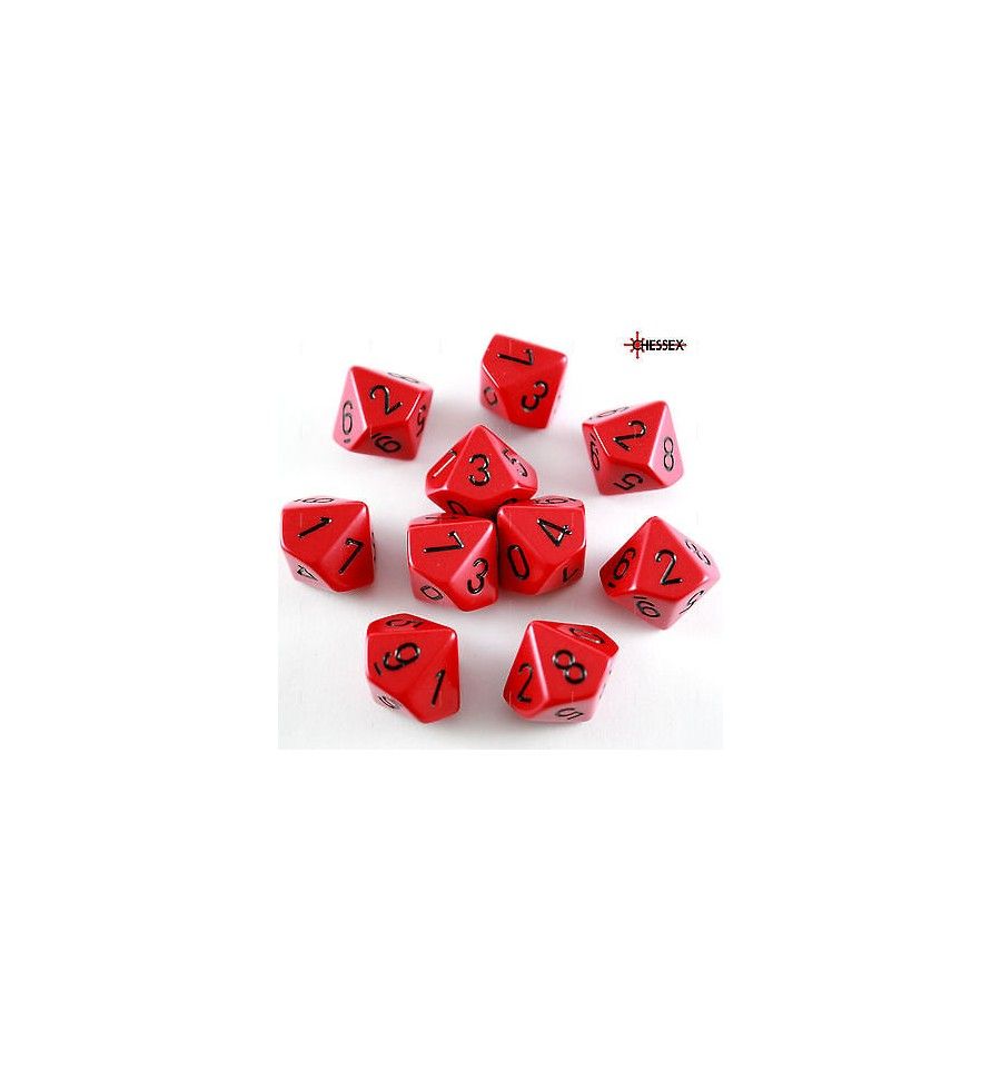 CHX 26214 Opaque Red/Black Set of Ten d10s