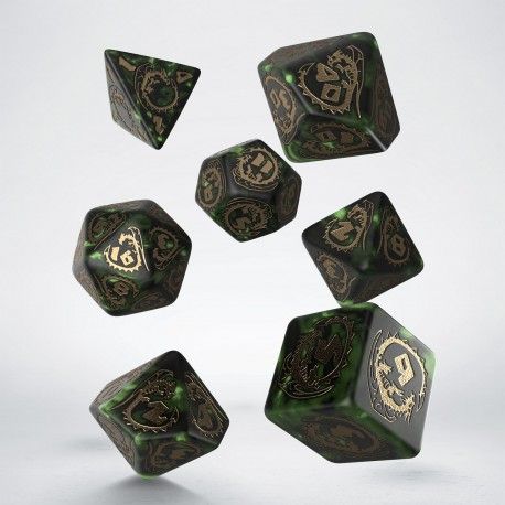 Q Workshop Dragon Bottle Green & Gold Dice Set 7