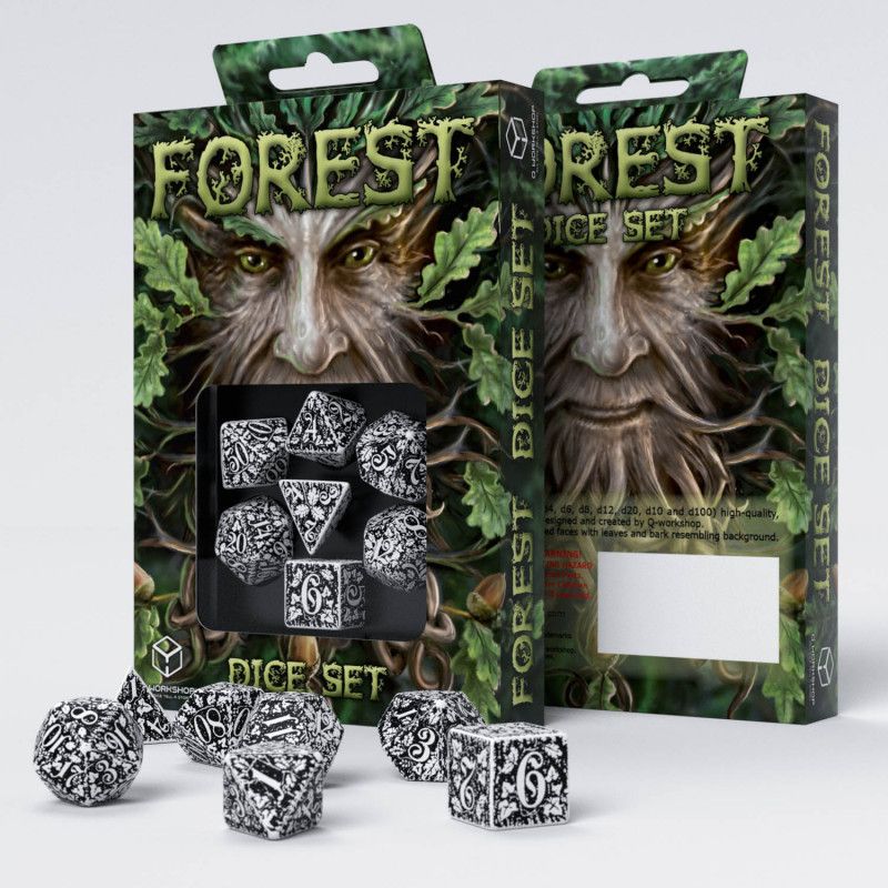 Q Workshop Forest 3D White & Black Dice Set 7