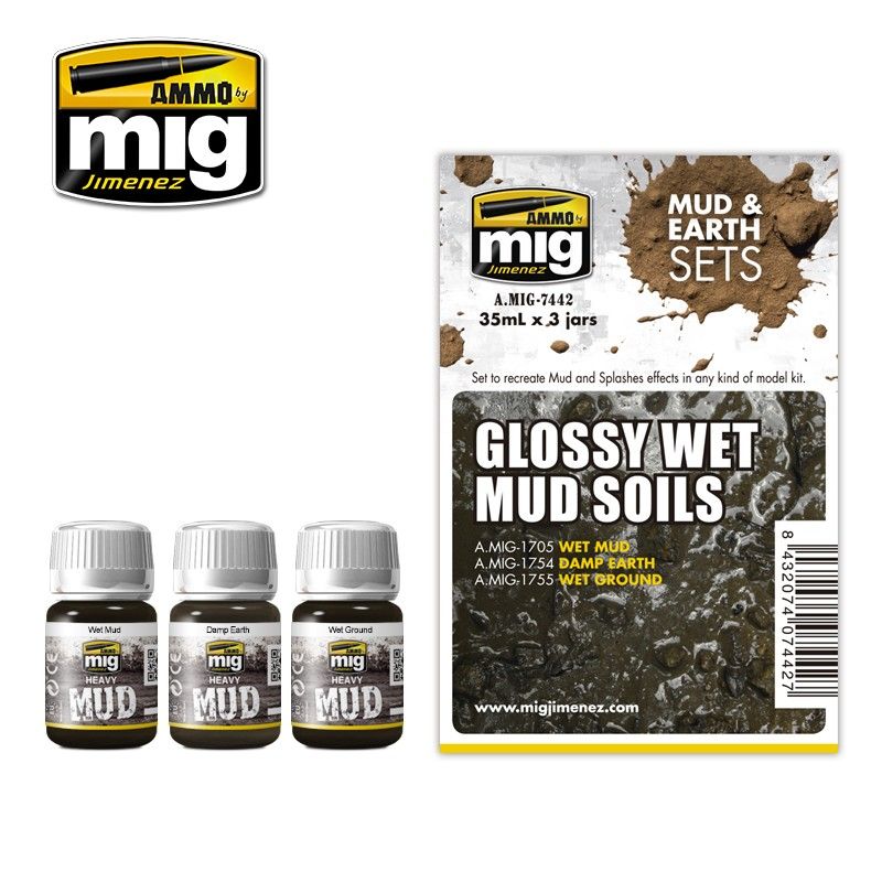 Ammo by MIG Weathering Glossy Wet Mud Soils Set