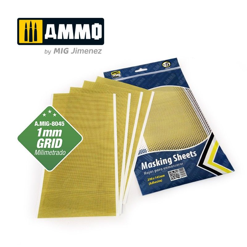 Ammo by MIG Accessories Masking Sheets 1mm Grid (x5 sheets, 290mm x 145mm, adhesive)