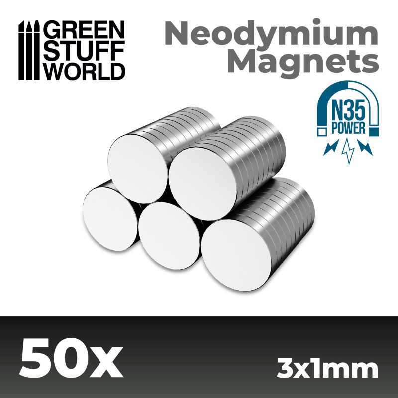 Green Stuff World - 9052 - Neodymium Magnets 3x1mm - 50 units (N35) - 9052